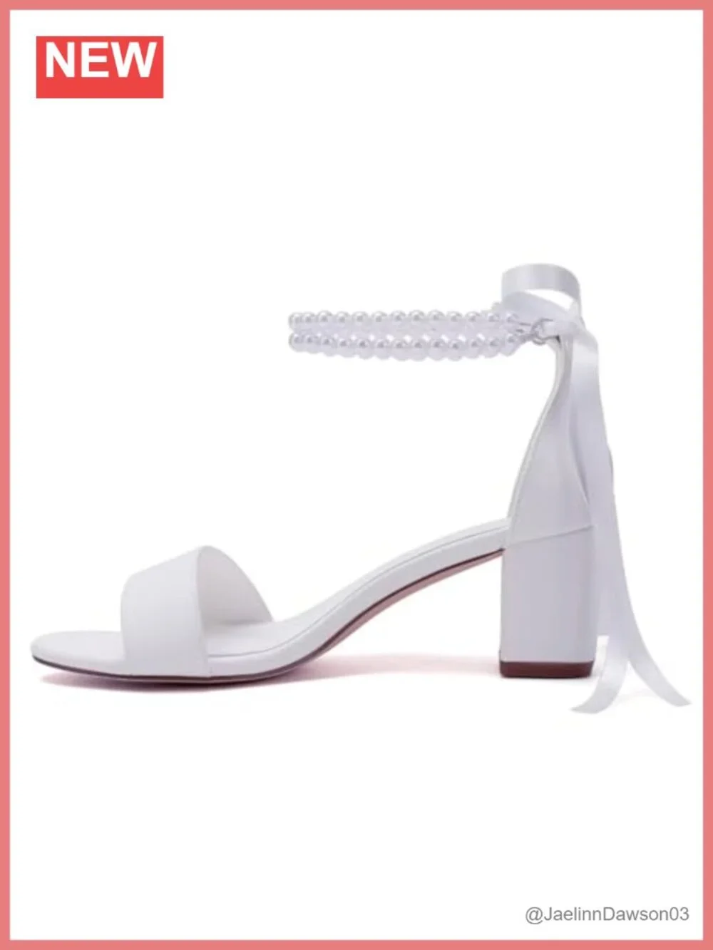 Pearl Wedding Shoes Open Toe Block Heel Sandals Bridal Chunky Heel